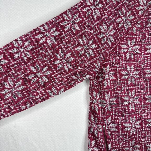 Talbots Hoodie Sweatshirt Womens XL‎ Pink White Fair Isle Fleece Pullover Cozy - Picture 5 of 11